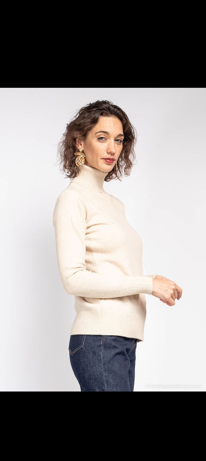 Pull col roulé basique épais beige