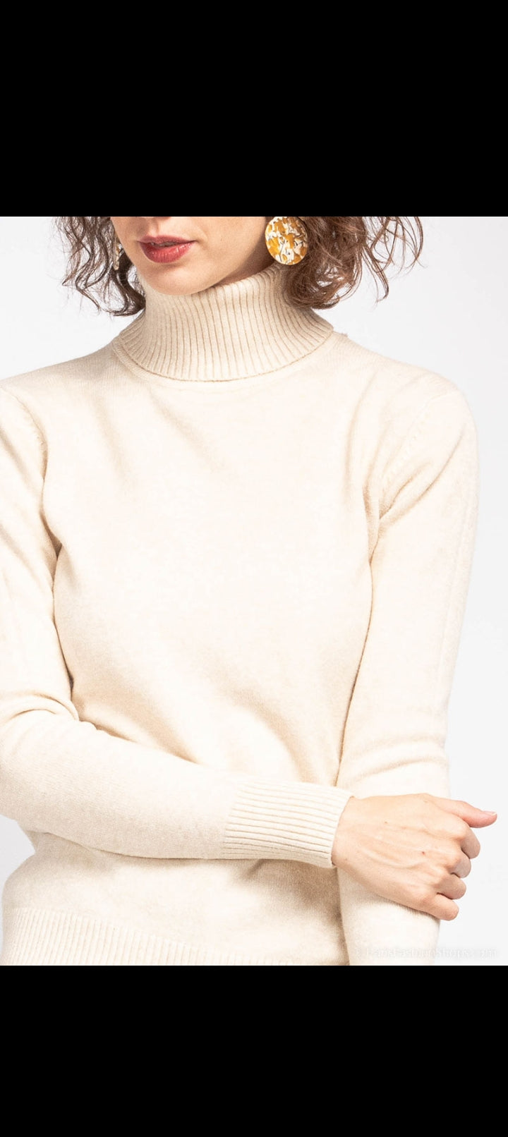 Pull col roulé basique épais beige