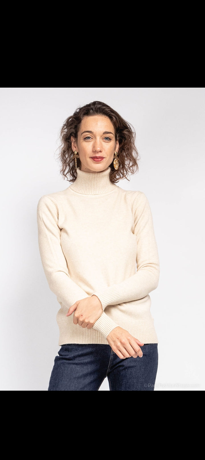 Pull col roulé basique épais beige