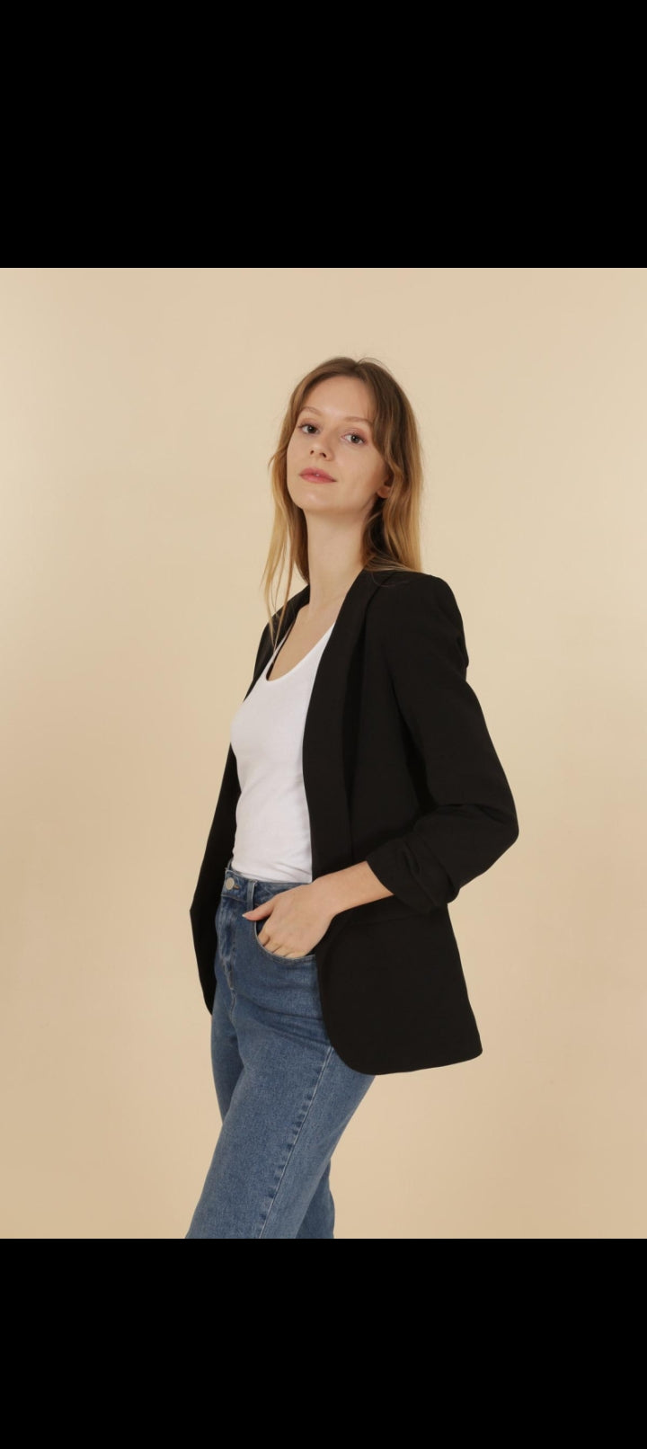 Veste blazer mi long manche 3/4 avec doublure noir