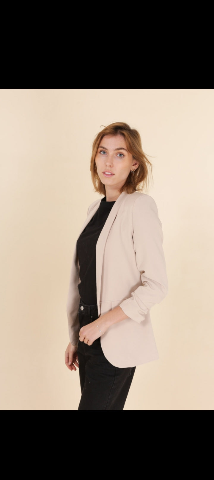 Veste blazer mi long manche 3/4 avec doublure beige