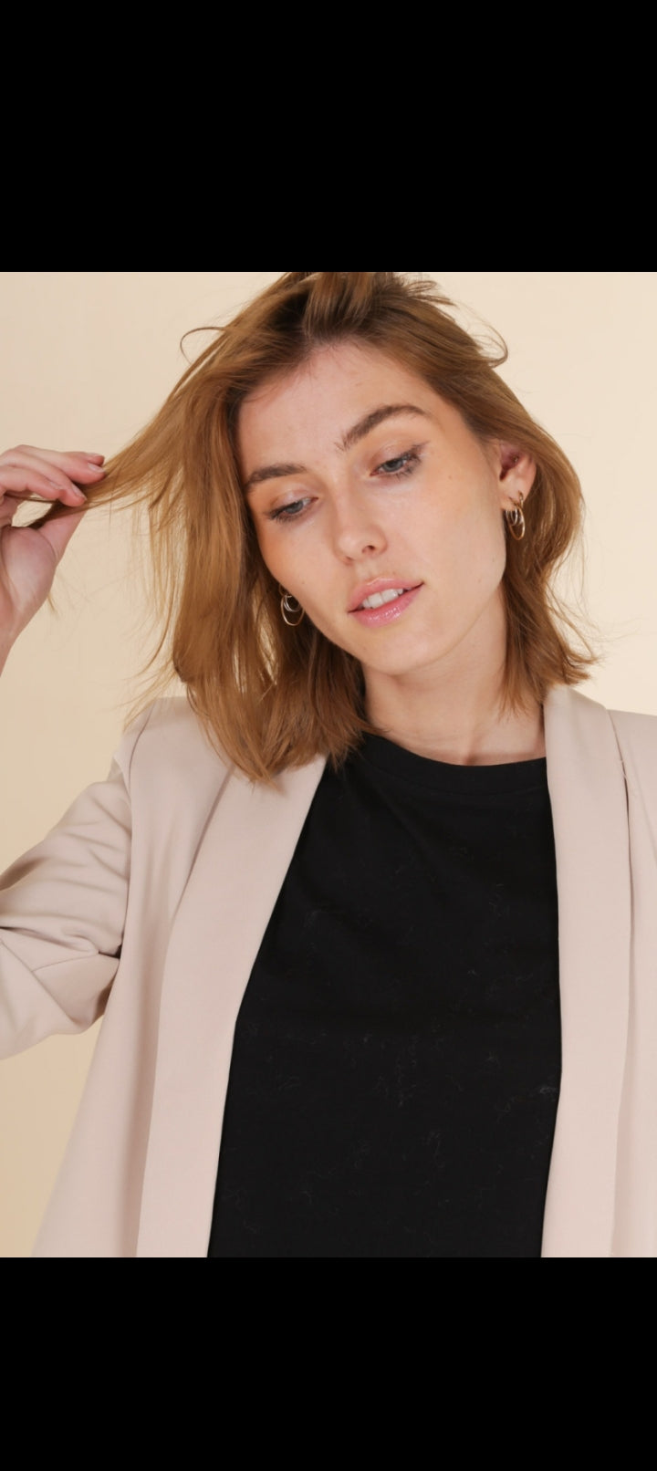 Veste blazer mi long manche 3/4 avec doublure beige