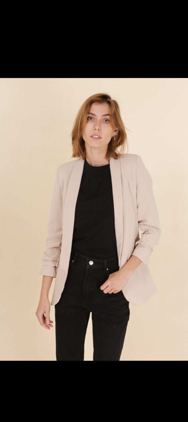 Veste blazer mi long manche 3/4 avec doublure beige