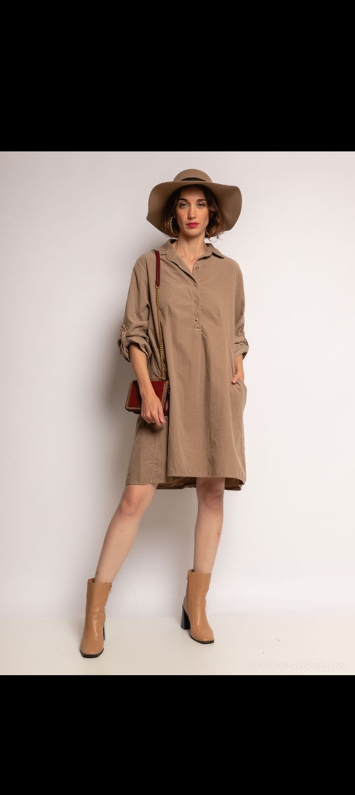 Robe chemise en velours c tel beige