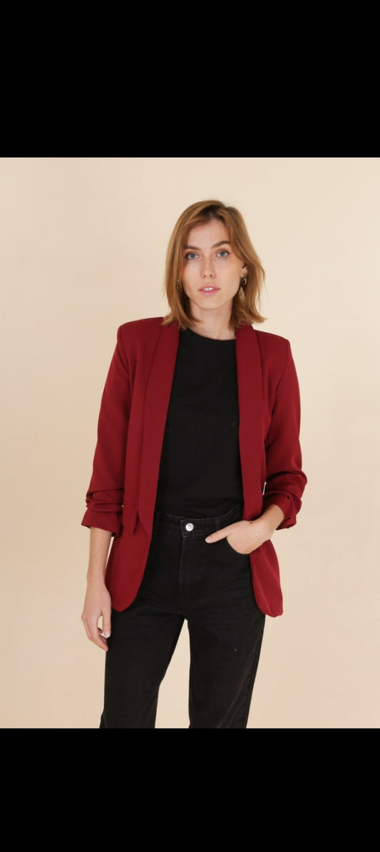 Veste blazer mi long manche 3/4 avec doublure bordeaux