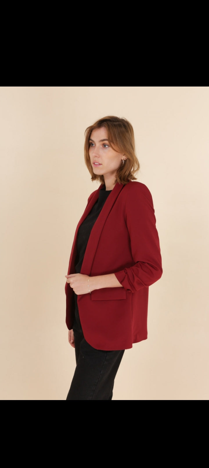 Veste blazer mi long manche 3/4 avec doublure bordeaux