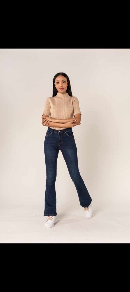 Jeans taille haute bootcut évasé stretch